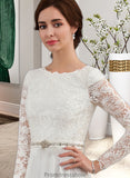 Vivien A-Line Scoop Neck Court Train Chiffon Wedding Dress With Beading STKP0013800