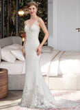 Giuliana Trumpet/Mermaid V-neck Court Train Stretch Crepe Wedding Dress STKP0013803