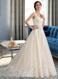 Laura Ball-Gown/Princess Sweetheart Court Train Tulle Wedding Dress With Beading Sequins STKP0013813