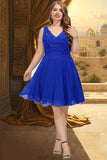 Selena A-line V-Neck Knee-Length Chiffon Lace Homecoming Dress STKP0020589