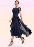 Aria A-Line Scoop Neck Asymmetrical Chiffon Lace Mother of the Bride Dress With Sequins Bow(s) Cascading Ruffles STK126P0014530