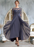 Genesis A-Line Scoop Neck Asymmetrical Chiffon Lace Mother of the Bride Dress With Ruffle STK126P0014531