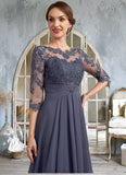 Genesis A-Line Scoop Neck Asymmetrical Chiffon Lace Mother of the Bride Dress With Ruffle STK126P0014531