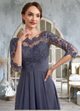 Genesis A-Line Scoop Neck Asymmetrical Chiffon Lace Mother of the Bride Dress With Ruffle STK126P0014531