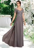 Lily A-line V-Neck Floor-Length Chiffon Lace Mother of the Bride Dress STK126P0014532