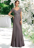 Lily A-line V-Neck Floor-Length Chiffon Lace Mother of the Bride Dress STK126P0014532