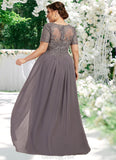 Lily A-line V-Neck Floor-Length Chiffon Lace Mother of the Bride Dress STK126P0014532