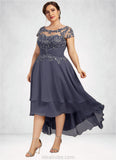 Madeline A-Line Scoop Neck Asymmetrical Chiffon Lace Mother of the Bride Dress With Beading STK126P0014534