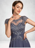 Madeline A-Line Scoop Neck Asymmetrical Chiffon Lace Mother of the Bride Dress With Beading STK126P0014534