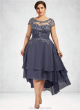 Madeline A-Line Scoop Neck Asymmetrical Chiffon Lace Mother of the Bride Dress With Beading STK126P0014534