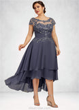 Madeline A-Line Scoop Neck Asymmetrical Chiffon Lace Mother of the Bride Dress With Beading STK126P0014534