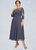 Alisson A-Line Scoop Neck Tea-Length Chiffon Lace Mother of the Bride Dress With Beading Sequins STK126P0014535