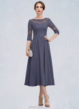 Alisson A-Line Scoop Neck Tea-Length Chiffon Lace Mother of the Bride Dress With Beading Sequins STK126P0014535