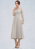 Alisson A-Line Scoop Neck Tea-Length Chiffon Lace Mother of the Bride Dress With Beading Sequins STK126P0014535