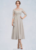 Alisson A-Line Scoop Neck Tea-Length Chiffon Lace Mother of the Bride Dress With Beading Sequins STK126P0014535