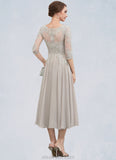 Alisson A-Line Scoop Neck Tea-Length Chiffon Lace Mother of the Bride Dress With Beading Sequins STK126P0014535