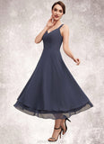 Carolyn A-line V-Neck Tea-Length Chiffon Mother of the Bride Dress STK126P0014540