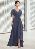 Kennedy A-Line V-neck Asymmetrical Chiffon Mother of the Bride Dress With Beading Sequins STK126P0014541