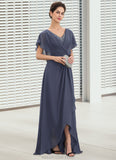 Kennedy A-Line V-neck Asymmetrical Chiffon Mother of the Bride Dress With Beading Sequins STK126P0014541