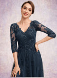 Mackenzie A-Line V-neck Floor-Length Tulle Lace Mother of the Bride Dress With Sequins STK126P0014543