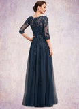 Mackenzie A-Line V-neck Floor-Length Tulle Lace Mother of the Bride Dress With Sequins STK126P0014543