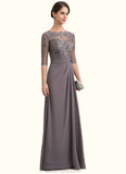 Dahlia A-Line Scoop Neck Floor-Length Chiffon Lace Mother of the Bride Dress With Beading Sequins STK126P0014546