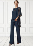 Nita Jumpsuit/Pantsuit Scoop Neck Chiffon Mother of the Bride Dress With Beading Sequins STK126P0014547