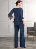 Gia Jumpsuit/Pantsuit Scoop Neck Floor-Length Chiffon Mother of the Bride Dress With Beading STK126P0014548