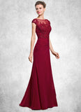 Alisa Sheath/Column Scoop Neck Floor-Length Chiffon Mother of the Bride Dress With Ruffle Beading Appliques Lace Sequins Split Front STK126P0014549