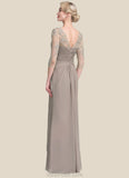 Evie A-Line Scoop Neck Floor-Length Chiffon Lace Mother of the Bride Dress With Beading Sequins Cascading Ruffles STK126P0014551