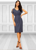 Bella Sheath/Column V-neck Knee-Length Chiffon Mother of the Bride Dress With Ruffle STK126P0014552