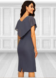 Bella Sheath/Column V-neck Knee-Length Chiffon Mother of the Bride Dress With Ruffle STK126P0014552