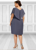 Bella Sheath/Column V-neck Knee-Length Chiffon Mother of the Bride Dress With Ruffle STK126P0014552