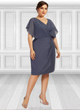 Bella Sheath/Column V-neck Knee-Length Chiffon Mother of the Bride Dress With Ruffle STK126P0014552