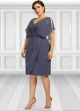 Bella Sheath/Column V-neck Knee-Length Chiffon Mother of the Bride Dress With Ruffle STK126P0014552