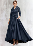 Anaya A-Line V-neck Asymmetrical Satin Mother of the Bride Dress With Bow(s) Pockets STK126P0014553