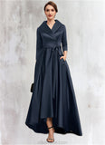 Anaya A-Line V-neck Asymmetrical Satin Mother of the Bride Dress With Bow(s) Pockets STK126P0014553