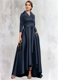 Anaya A-Line V-neck Asymmetrical Satin Mother of the Bride Dress With Bow(s) Pockets STK126P0014553