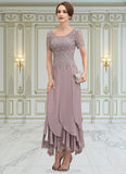 Madelyn A-Line Scoop Neck Ankle-Length Chiffon Lace Mother of the Bride Dress With Cascading Ruffles STK126P0014555