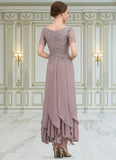 Madelyn A-Line Scoop Neck Ankle-Length Chiffon Lace Mother of the Bride Dress With Cascading Ruffles STK126P0014555