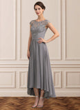 Natalia A-Line Scoop Neck Asymmetrical Chiffon Lace Mother of the Bride Dress STK126P0014556