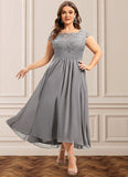 Natalia A-Line Scoop Neck Asymmetrical Chiffon Lace Mother of the Bride Dress STK126P0014556