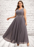 Regina A-line V-Neck Ankle-Length Chiffon Mother of the Bride Dress With Beading Appliques Lace Sequins STK126P0014558