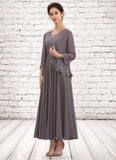 Regina A-line V-Neck Ankle-Length Chiffon Mother of the Bride Dress With Beading Appliques Lace Sequins STK126P0014558