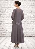 Regina A-line V-Neck Ankle-Length Chiffon Mother of the Bride Dress With Beading Appliques Lace Sequins STK126P0014558