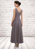 Regina A-line V-Neck Ankle-Length Chiffon Mother of the Bride Dress With Beading Appliques Lace Sequins STK126P0014558