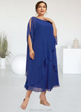 Scarlett A-Line Scoop Neck Tea-Length Chiffon Mother of the Bride Dress With Beading Sequins Cascading Ruffles STK126P0014562