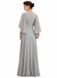 Frances A-line V-Neck Floor-Length Chiffon Lace Mother of the Bride Dress With Beading Sequins STK126P0014563