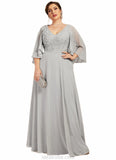 Frances A-line V-Neck Floor-Length Chiffon Lace Mother of the Bride Dress With Beading Sequins STK126P0014563