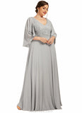 Frances A-line V-Neck Floor-Length Chiffon Lace Mother of the Bride Dress With Beading Sequins STK126P0014563